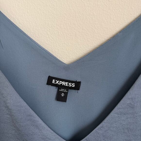 EXPRESS Womens Light Blue V-Neck Blouse Tank Top Size Medium Office Work Elegant - Picture 2 of 7